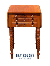 Load image into Gallery viewer, 19th C Antique Mahogany 3 Drawer Worktable / Nightstand with Rope Carved Legs