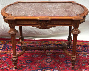 LARGE VICTORIAN MARBLE TOPPED CENTER TABLE ATTRIBUTED TO THOMAS BROOKS