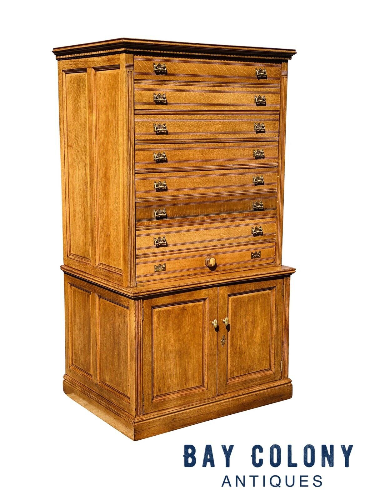 19TH C ANTIQUE VICTORIAN TIGER OAK 8 DRAWER FILE CABINET