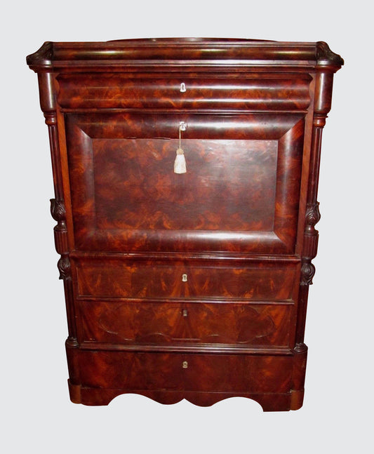 19TH CENTURY BIEDERMEIER SECRETARY ABATTANT IN FIGURED CROTCHED MAHOGANY