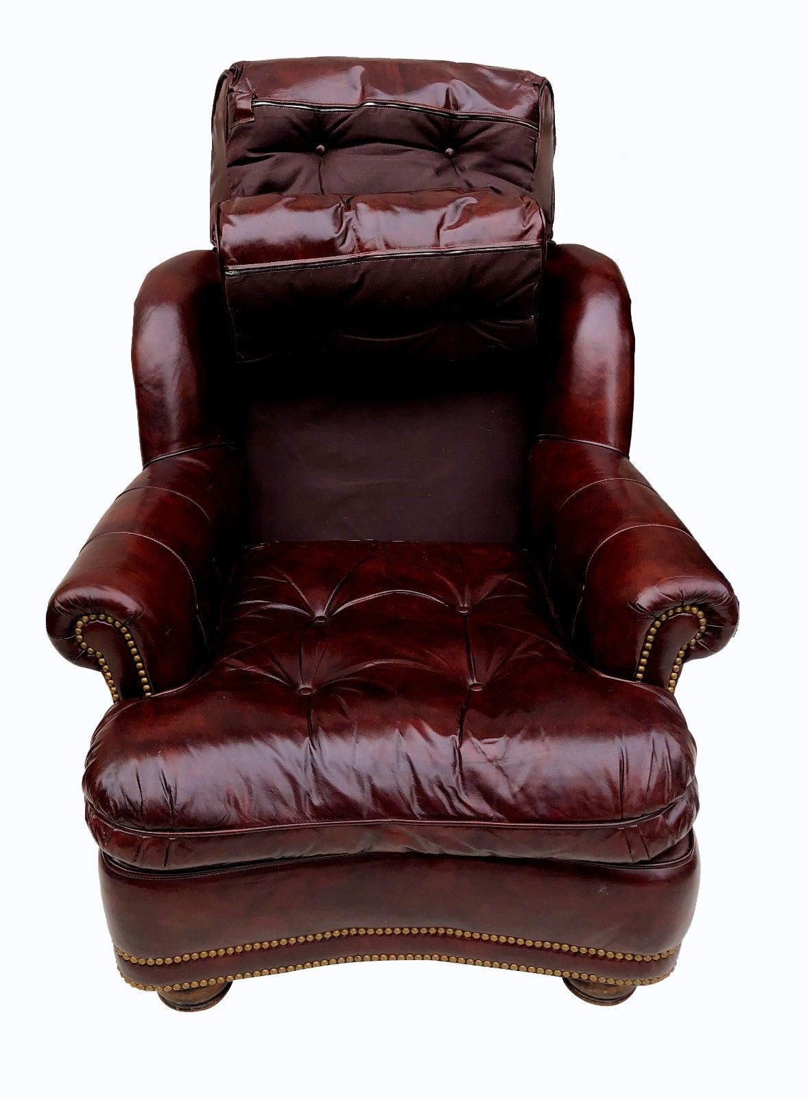 PAIR HANCOCK & MOORE WINE COLORED LEATHER CHESTERFIELD CLUB CHAIRS