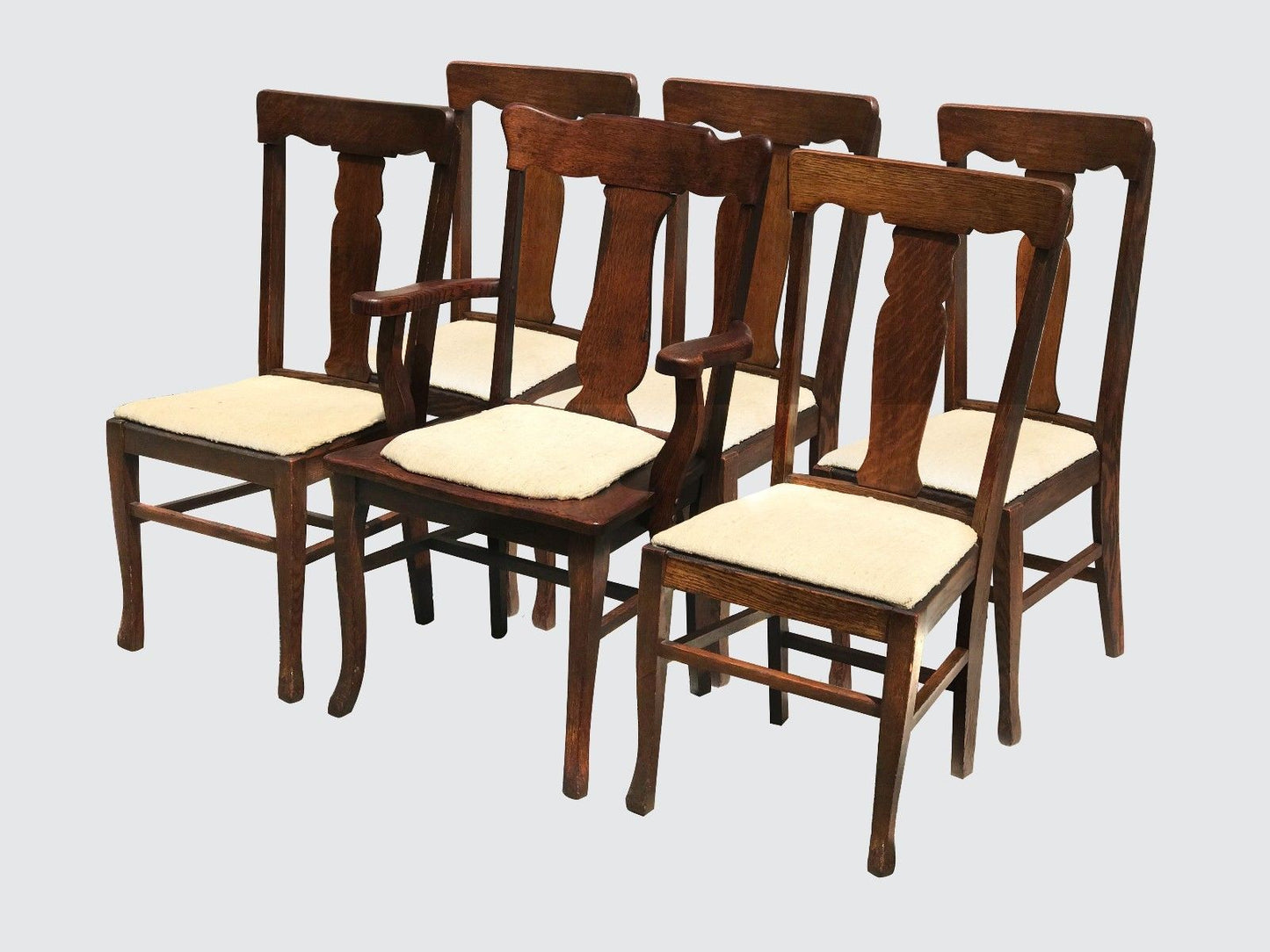 EARLY 20TH CENTURY SET OF 6 OAK T-BACK CHAIRS BY UNION CHAIR CO. BROOKLYN, NY.