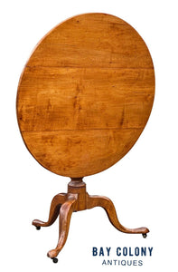 18th C Antique Queen Anne Pear Wood Tilt Top Tea Table