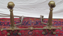 Load image into Gallery viewer, MONUMENTAL ANTIQUE CHIPPENDALE BALL &amp; CLAW FIREPLACE ANDIRON SET W/ FENDER BAR