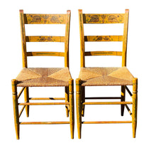 Load image into Gallery viewer, 19TH C ANTIQUE COUNTRY PRIMITIVE SHERATON SET OF 4 FANCY PAINT DINING CHAIRS