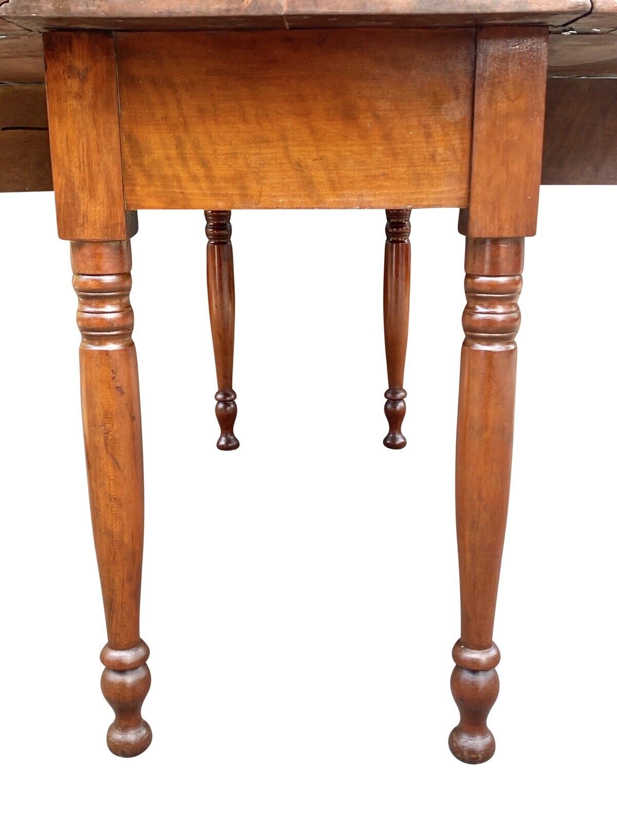 19th C Antique Sheraton Figured Cherry Drop Leaf Dining Table - 52" Long