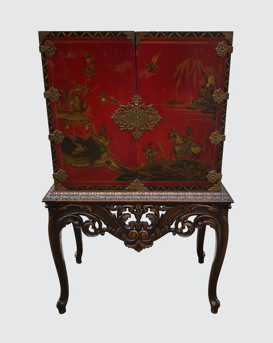 EXCEPTIONAL CHINOISERIE DESK ON CARVED FRAME SECRETARY DESK-SUPERIOR SPECIMEN