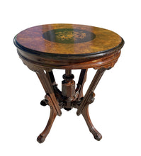 Load image into Gallery viewer, Victorian Renaissance Revival Burled Walnut Floral Marquetry Inlaid Parlor Table
