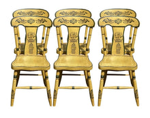 Load image into Gallery viewer, 19TH C ANTIQUE SET OF 6 COUNTRY SHERATON YELLOW FANCY PAINT DINING CHAIRS
