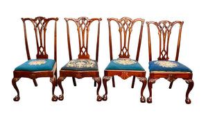 20TH C CHIPPENDALE ANTIQUE STYLE SET OF 8 SHELL CARVED MAHOGANY DINING CHAIRS