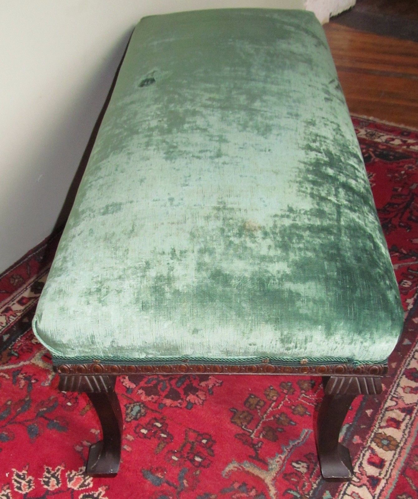 SIX LEGGED CHIPPENDALE STYLED WINDOW BENCH WITH TRIFID CARVED FEET