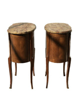 Load image into Gallery viewer, FRENCH WALNUT MARBLE TOP KIDNEY SHAPE ANTIQUE STYLE NIGHTSTANDS / END TABLES