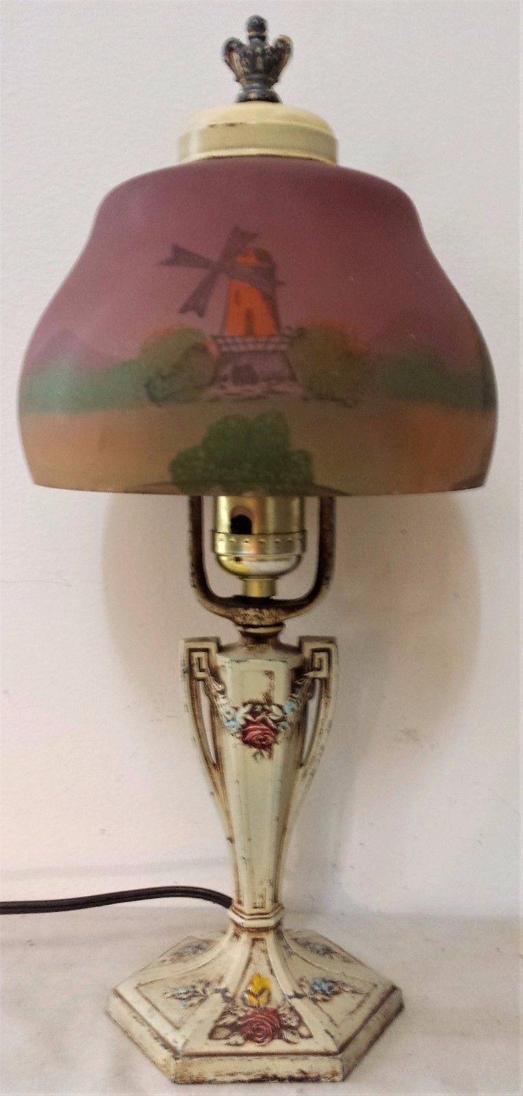 Art Deco Oxblood Reverse Painted sold Glass Table Lamp