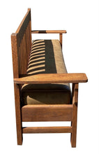 Load image into Gallery viewer, 20TH C ANTIQUE ARTS &amp; CRAFTS / MISSION OAK BENCH ~ 6.5 FEET WIDE