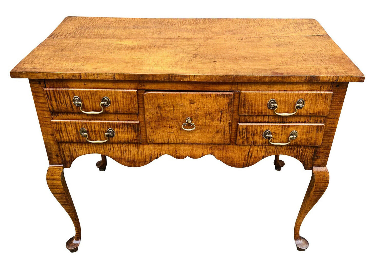 20TH C QUEEN ANNE ANTIQUE STYLE TIGER MAPLE LOWBOY / DRESSING TABLE