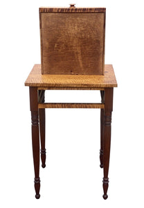 Early 19th Century Antique Federal Tiger Maple New England Work Table Nightstand