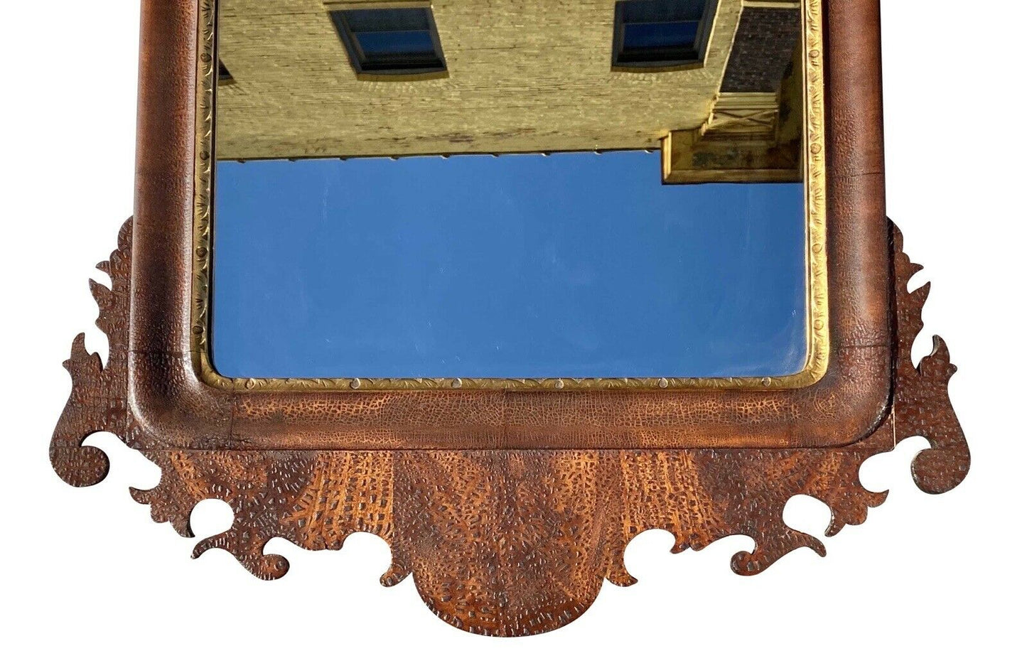 20th C Chippendale Antique Style Mahogany Mirror W/ Carved Crest