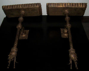 PAIR OF ANTIQUE CONTINENTAL GILT METAL GOTHIC STYLE WALL SCONCES