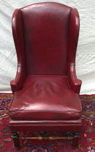 Load image into Gallery viewer, LEATHER ANTIQUE WILLIAM &amp; MARY STYLED WING CHAIR