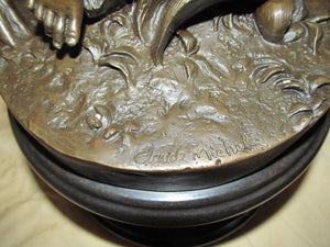 NEOCLASSICAL BRONZE OF INTOXICATED BACCHANTES MOUNTED ON RAM-SIGNED CLODION