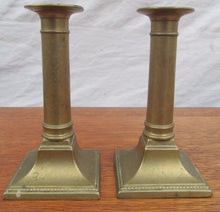Load image into Gallery viewer, ANTIQUE QUEEN ANNE PERIOD PUSH UP BRASS CANDLE STICKS