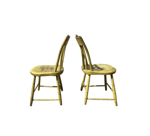 Pair of Antique Windsor Thumbback Birdcage Side Chairs in Original Paint Surface