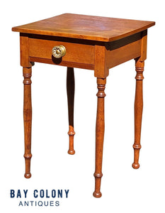19th C Antique Sheraton New Hampshire Flame Birch Worktable / Nightstand