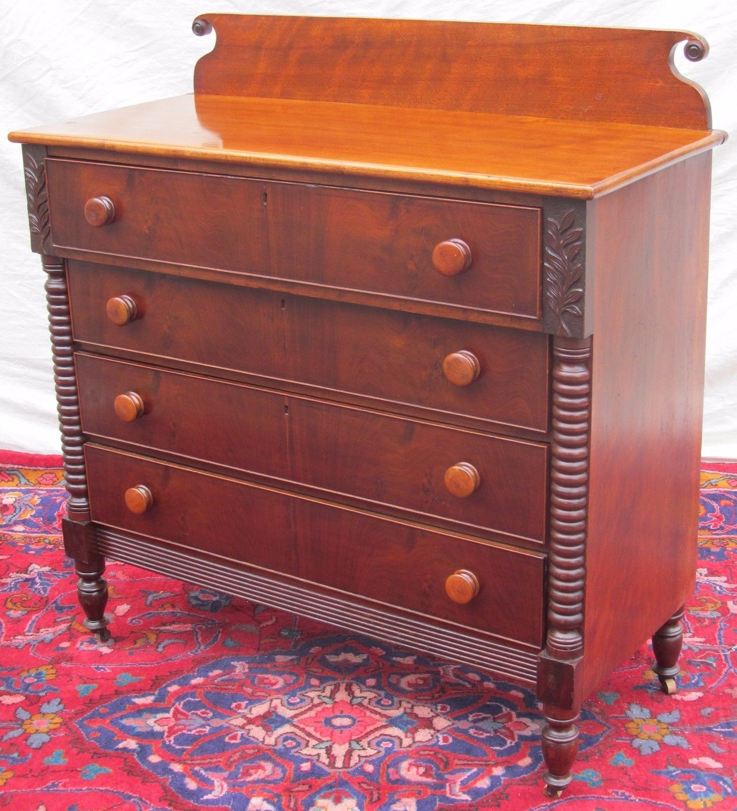 CIRCA 1815'S PORTSMOUTH NH FLAME BIRCH & MAHOGANY DRESSER-SCHOOL OF S. MCINTIRE