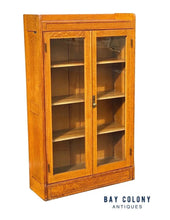 Load image into Gallery viewer, Antique Arts &amp; Crafts Tiger Oak Double Glass Door Bookcase / China Cabinet