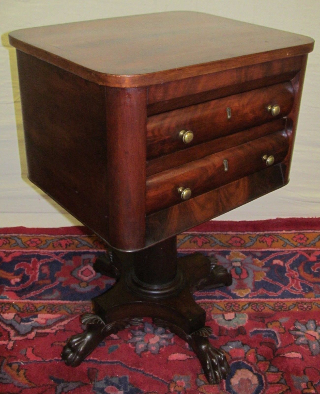 OUTSTANDING BOSTON CLASSICAL MAHOGANY & ROSEWOOD INLAID WORK TABLE BY ISSAC VOSE