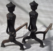 Load image into Gallery viewer, ANTIQUE PAIR OF ARTS &amp; CRAFTS CAST IRON ANDIRONS