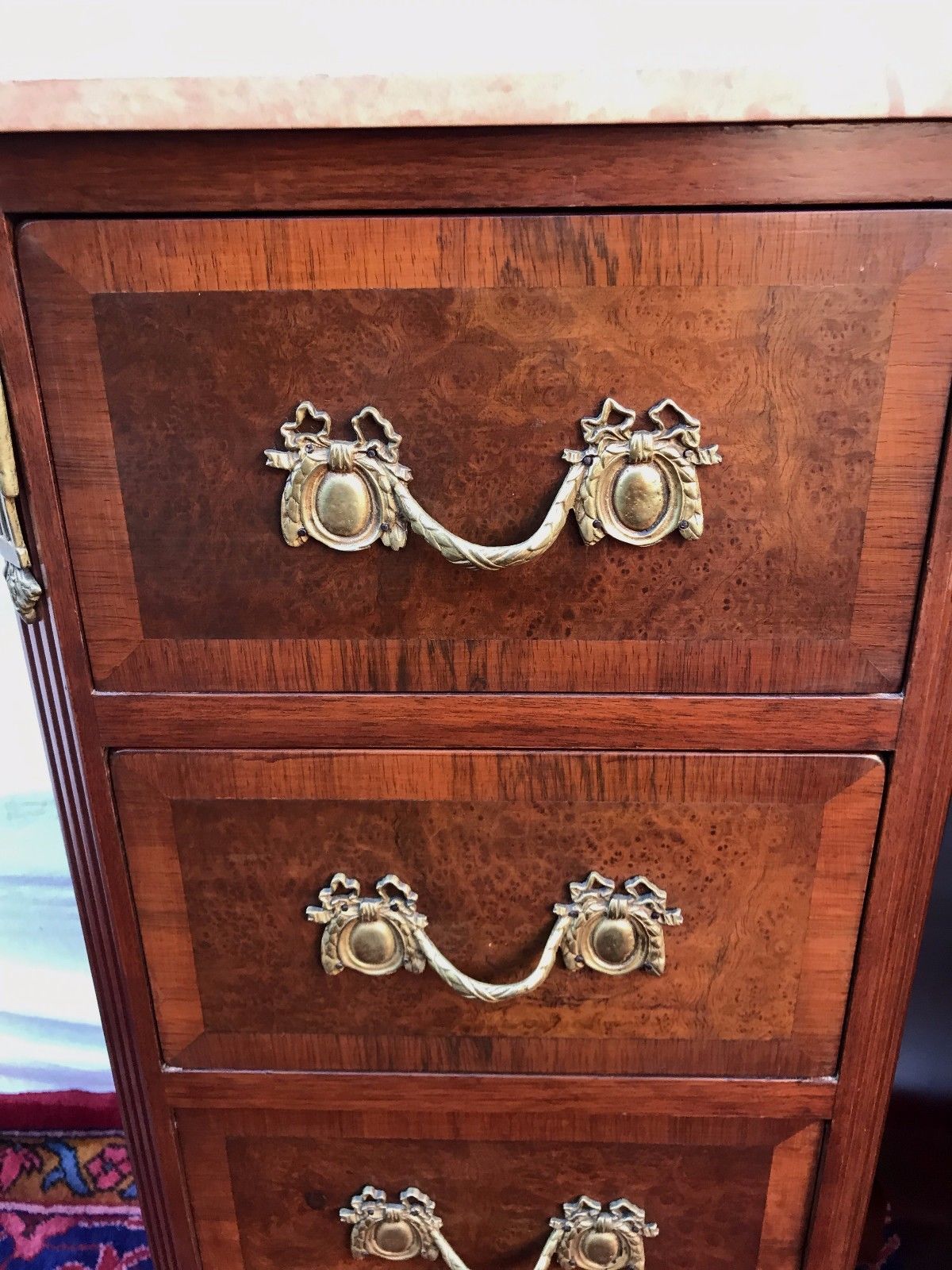 FINELY ADORNED PAIR OF FRENCH MARBLE TOPPED LINGERIE CHESTS WITH ORNAMENTATIONS