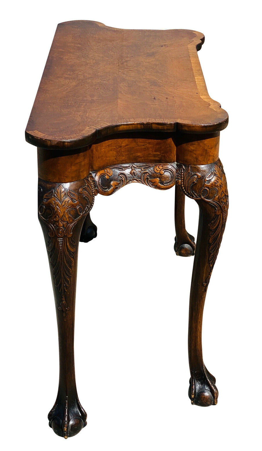 19TH C ANTIQUE CHIPPENDALE WALNUT BALL & CLAW CONSOLE TABLE / SERVER