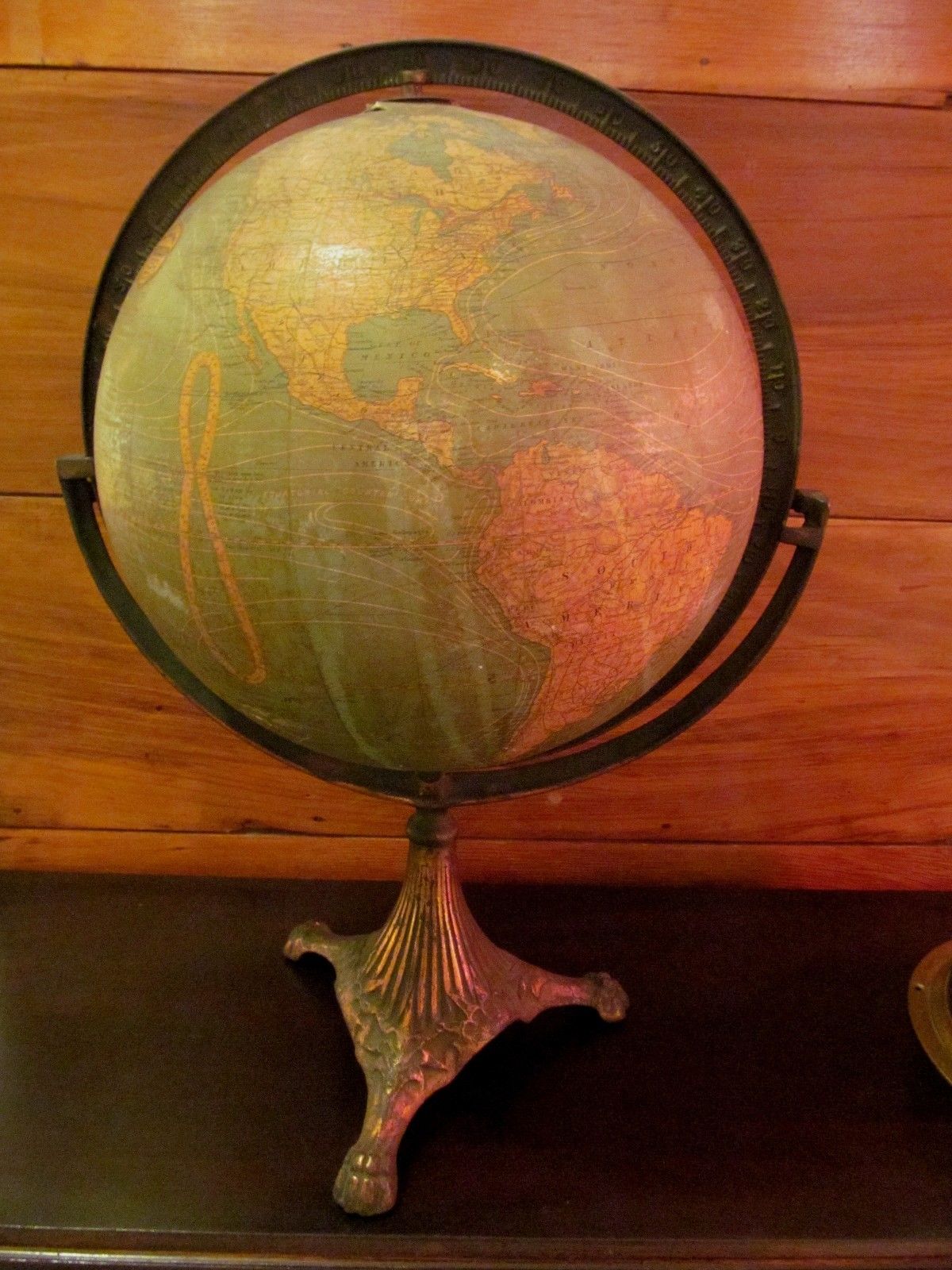 RARE 19TH CENTURY W & AK JOHNSON TERRESTRIAL GLOBE ON BRASS STAND