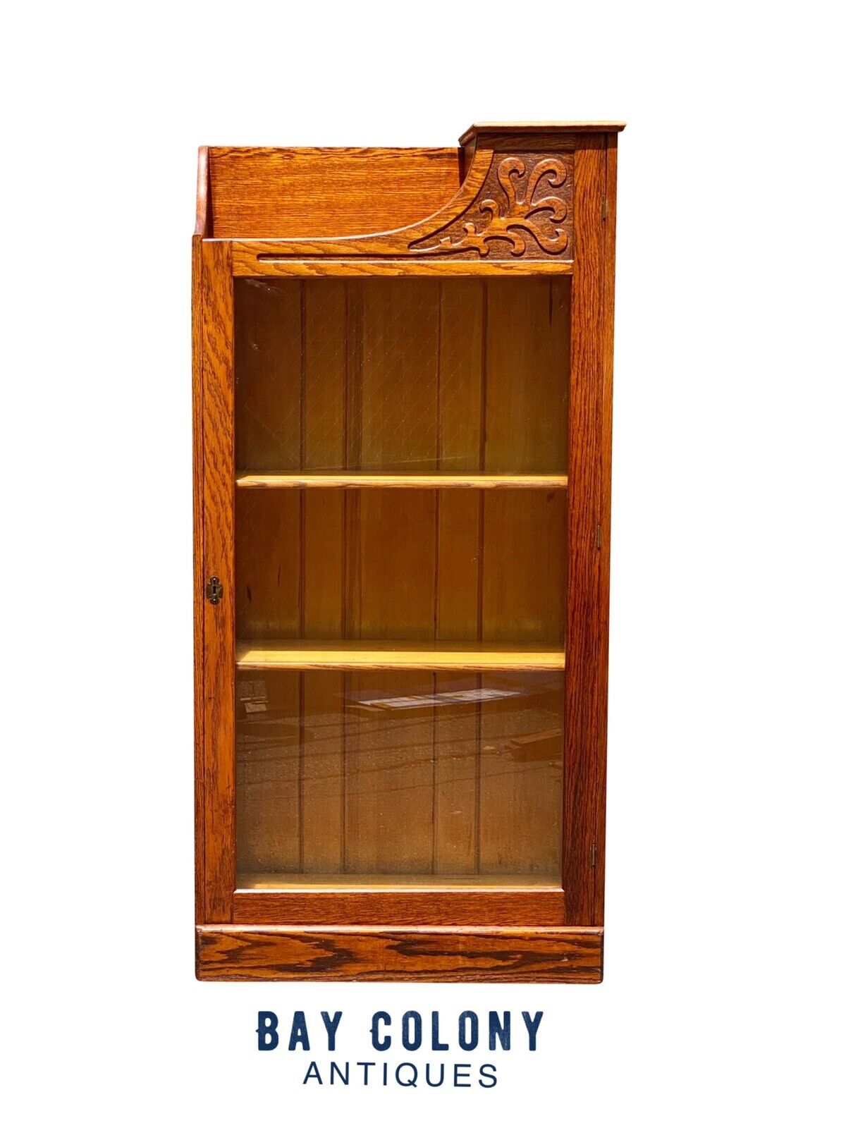 19th C Antique Victorian Oak Single Door Bookcase / China Cabinet - Glass Door