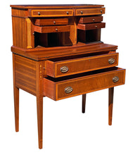 Load image into Gallery viewer, 20TH C FEDERAL ANTIQUE STYLE BOSTON MAHOGANY TAMBOUR LADIES SECRETARY DESK