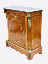 Load image into Gallery viewer, 20TH C FRENCH NAPOLEON III ANTIQUE STYLE PAIR OF MARBLE TOP CONSOLES / CABINETS