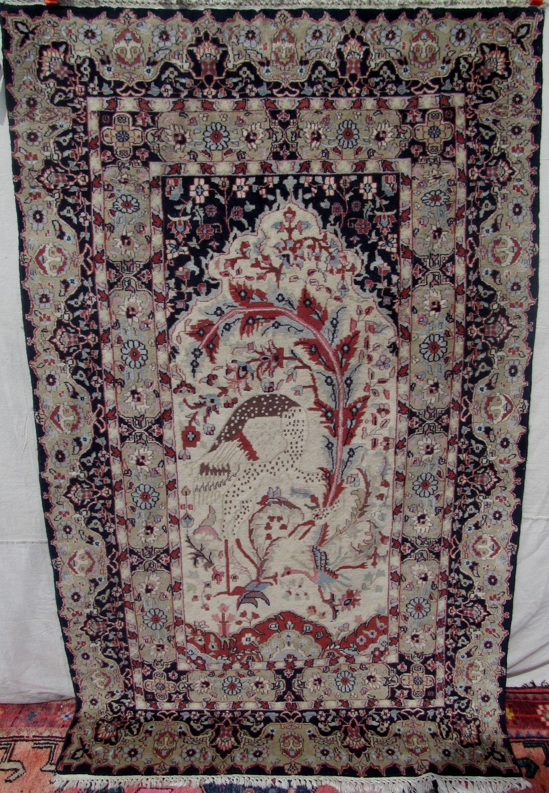 SEMI ANTIQUE PICTORIAL TABRIZ PRAYER ESTATE CARPET 6'10" x 4'1"