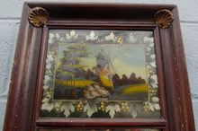 Load image into Gallery viewer, FEDERAL PERIOD GLAZED FINISHED EGLOMISE MIRROR IN SPANISH BROWN W/ GILT SCALLOPS