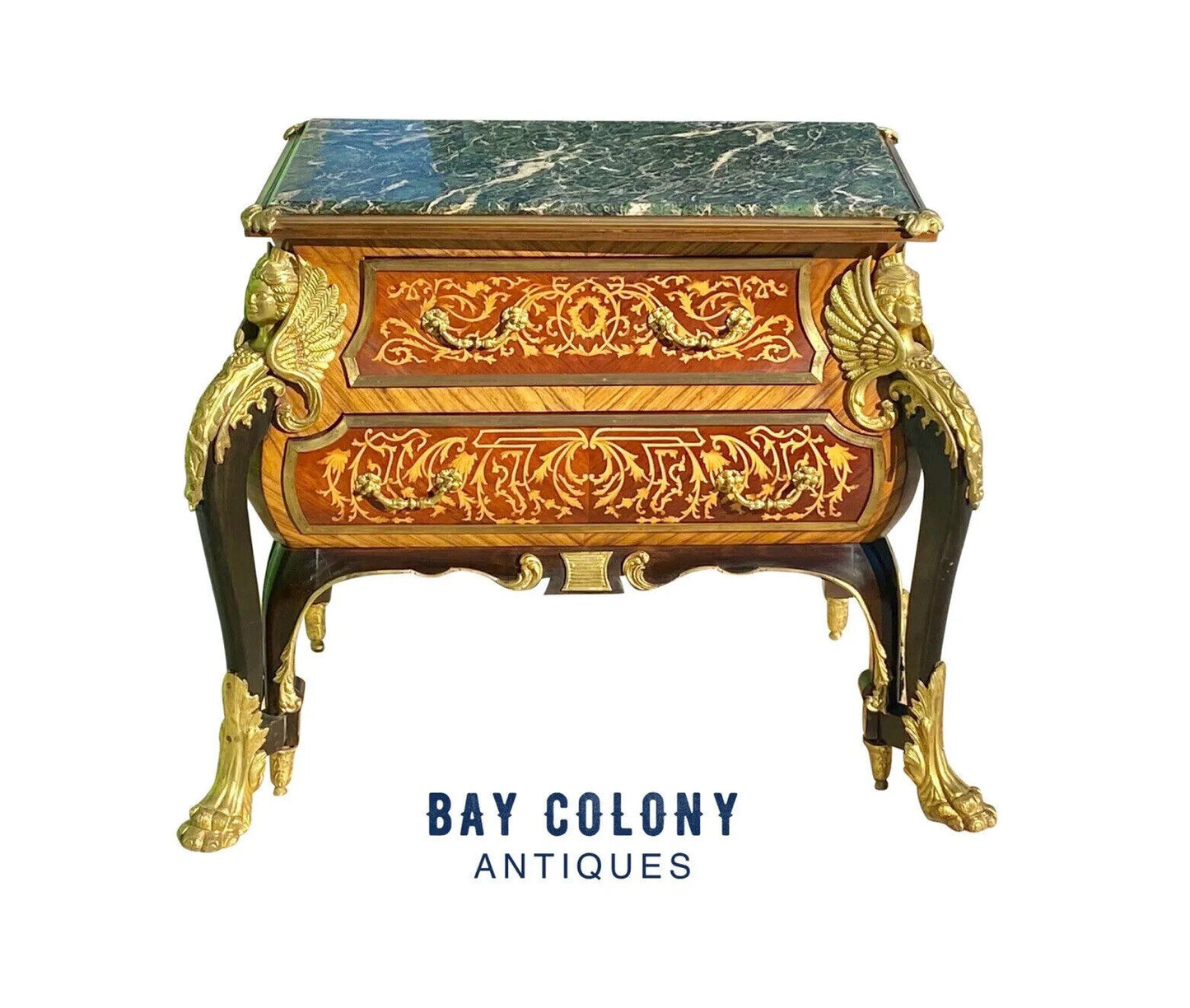 French Louis Xiv Style Walnut Marble Top Bombe Commode With Fire Gilded Accents