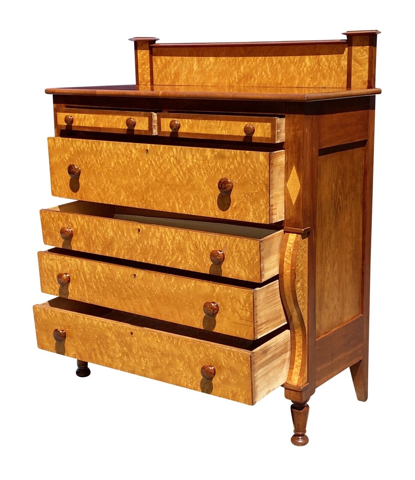 19th C Antique Vermont Federal Period Birds Eye Maple Dresser / Chest of Drawers