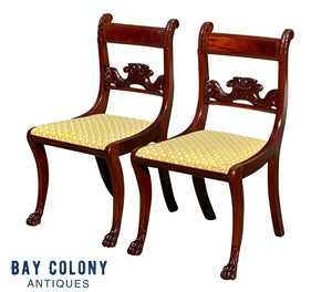 19th C Antique Pair Of Classical Carved Mahogany Chairs - Duncan Phyfe Nyc