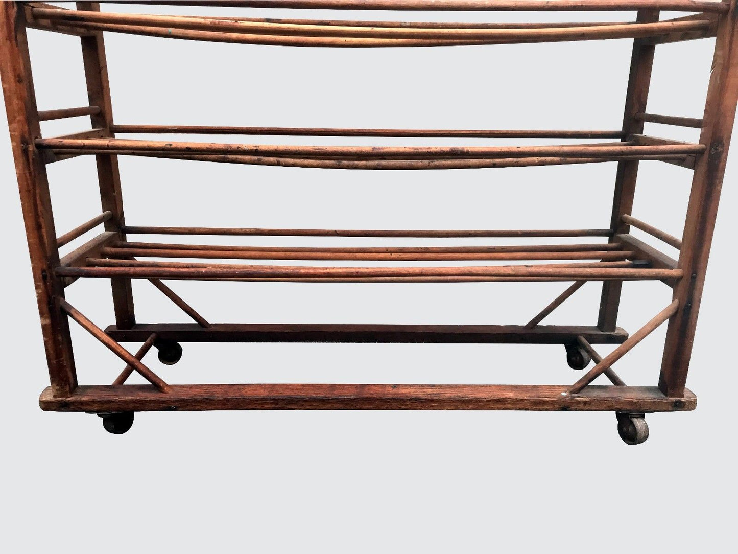 19TH CENTURY AMERICAN OAK INDUSTRIAL SHOE RACK WITH SIX TIERS-GREAT FOR WINES