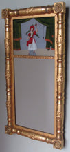 Load image into Gallery viewer, SHERATON PERIOD REVERSE GLASS PAINTED TWO PART MIRROR POWERFUL GOLD GILT FRAME