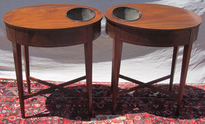 FEDERAL STYLED MAHOGANY PLANTER OVAL FORMED TABLES ON CROSS X STRETCHER BASES
