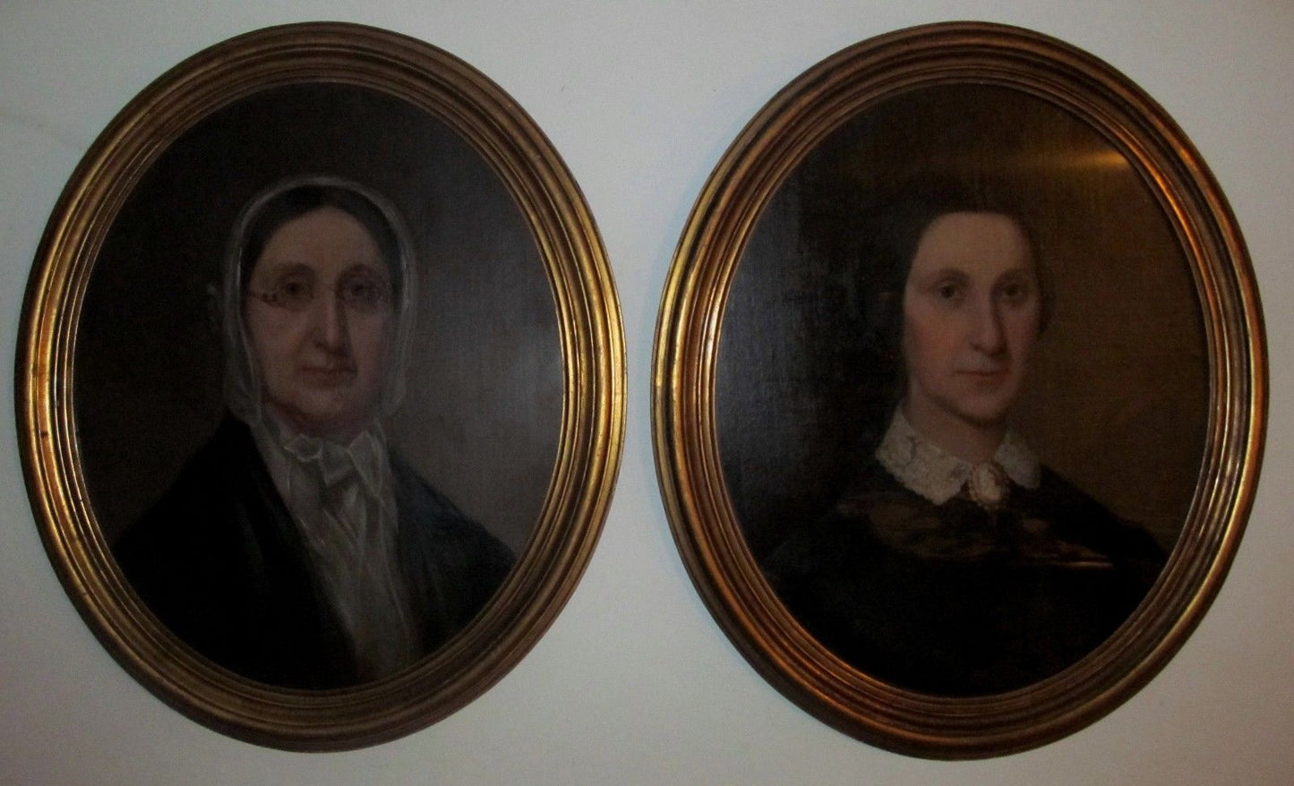 PAIR 19TH CENTURY OIL PORTRAITS OF MARY & CATHERINE HOLDSHIP OF ALLEGHENY CO. PA