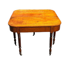 Load image into Gallery viewer, Early 19th Century Antique Federal Tiger Maple &amp; Cherry Dropleaf Bakers Table