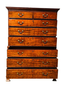 18TH C ANTIQUE ENGLISH GEORGE III CHIPPENDALE MAHOGANY CHEST ON CHEST / DRESSER