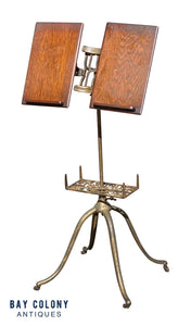 Antique Victorian Brass & Oak Dictionary Stand - Adjustable Height & Book Width