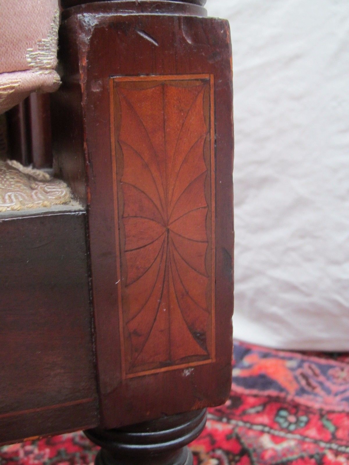 CHIPPENDALE STYLED WINGBACK CHAIR WITH RARE INLAID PANELS & FORMED CARVED ARMS